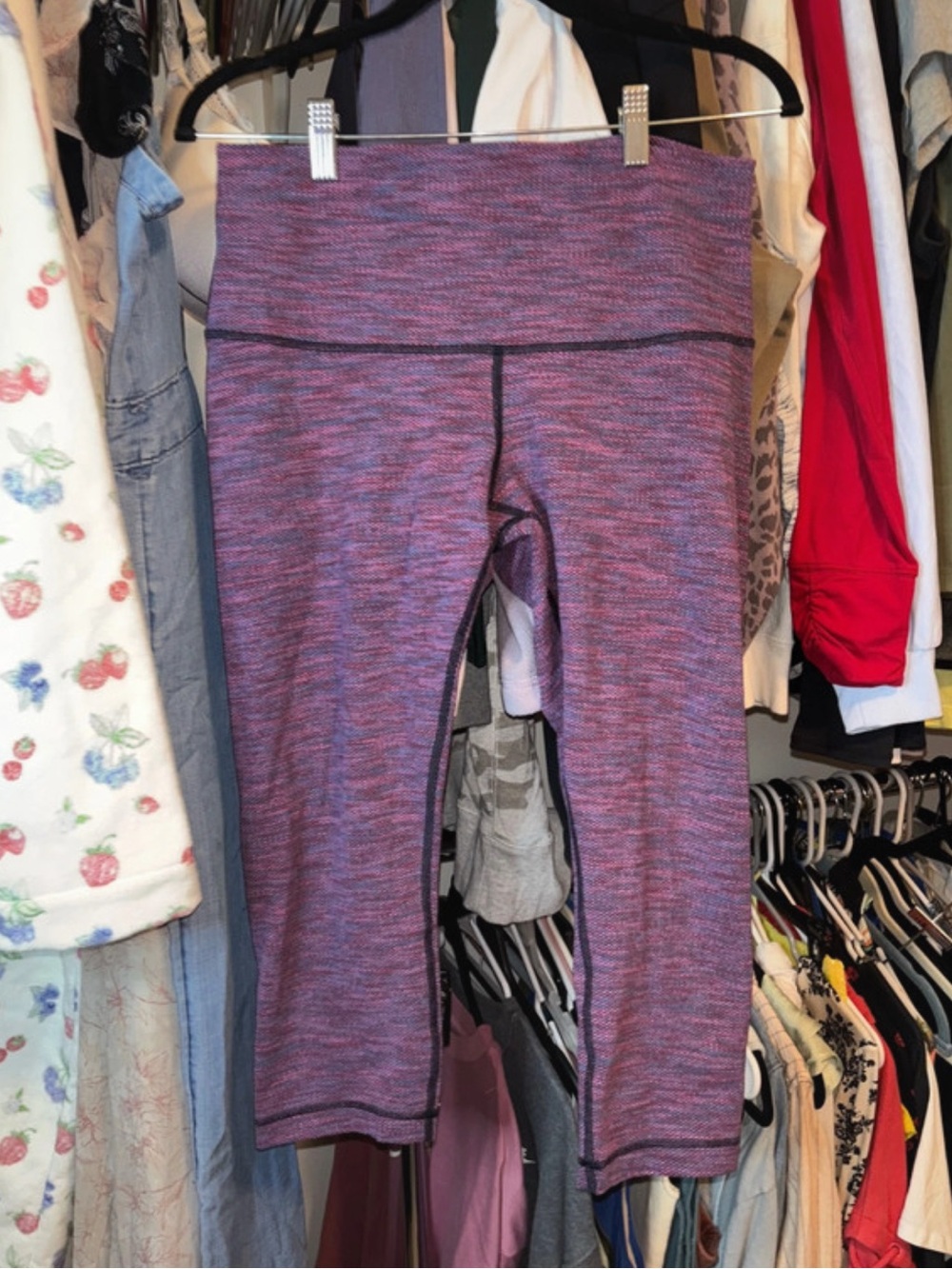 Size 10 Lululemon Wunder Under Crop roll down Purple Leggings